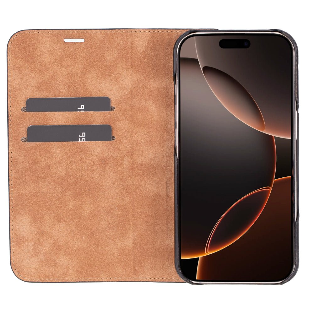 Decatur Leather iPhone 16 Pro Max Folio Case - Antic Brown - TORONATA