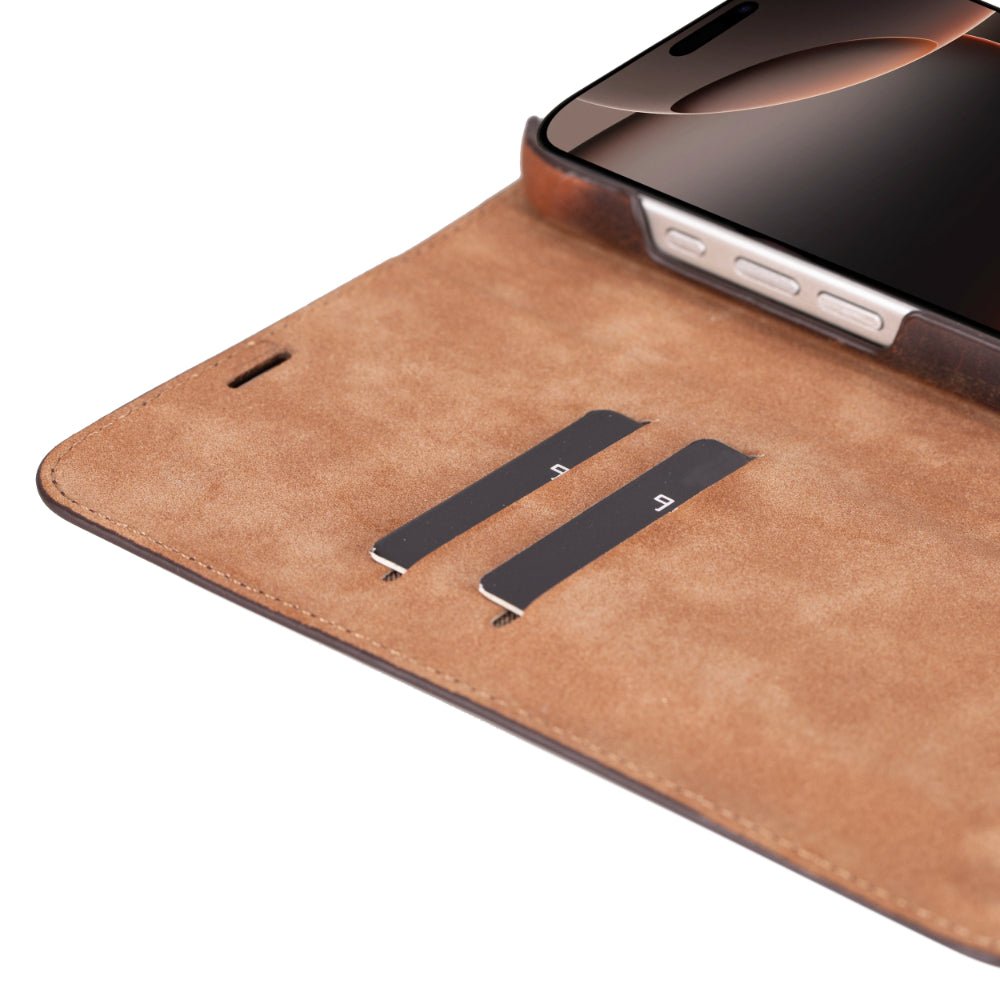 Decatur Leather iPhone 16 Pro Max Folio Case - Antic Brown - TORONATA