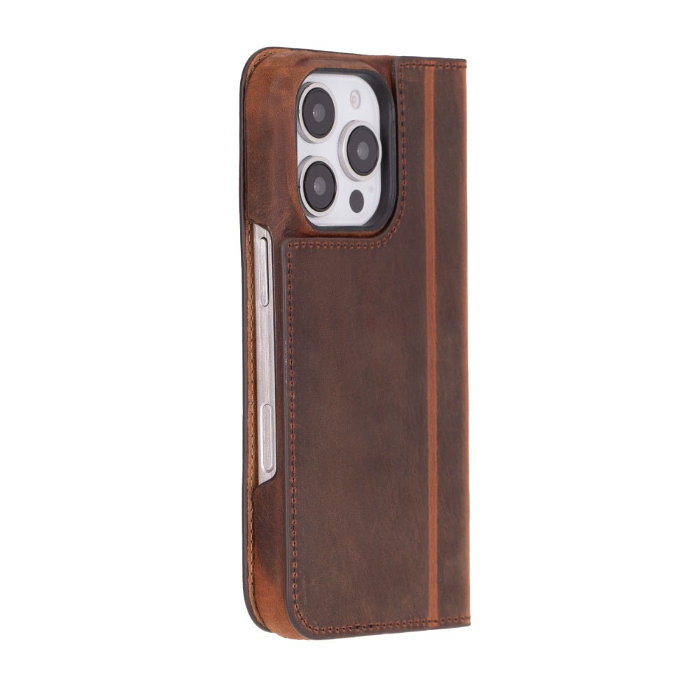 Decatur Leather iPhone 16 Pro Max Folio Case - Antic Brown - TORONATA