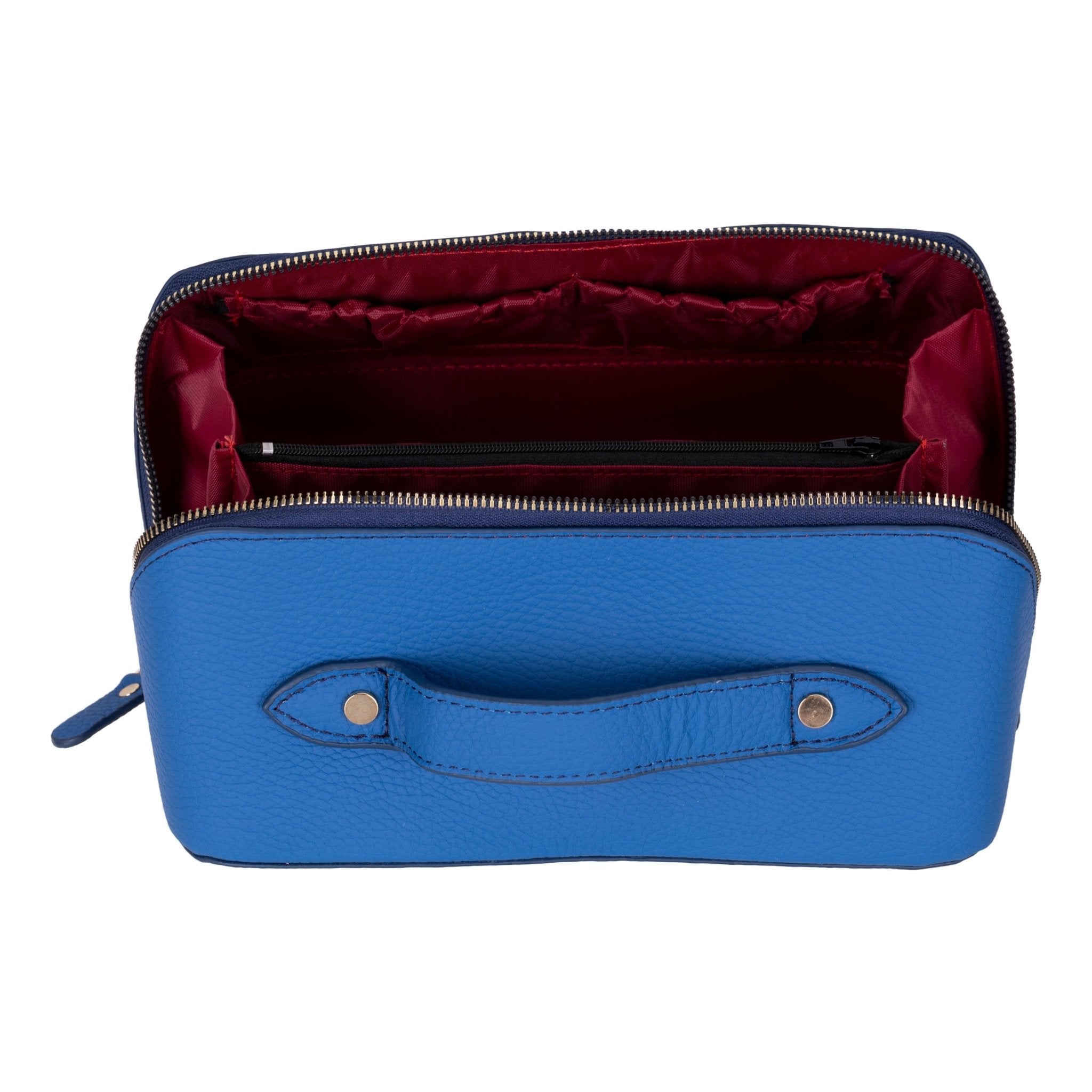 Haines Leather Cosmetic Bag – Stylish & Durable Makeup Bag for Travel - Blue - TORONATA