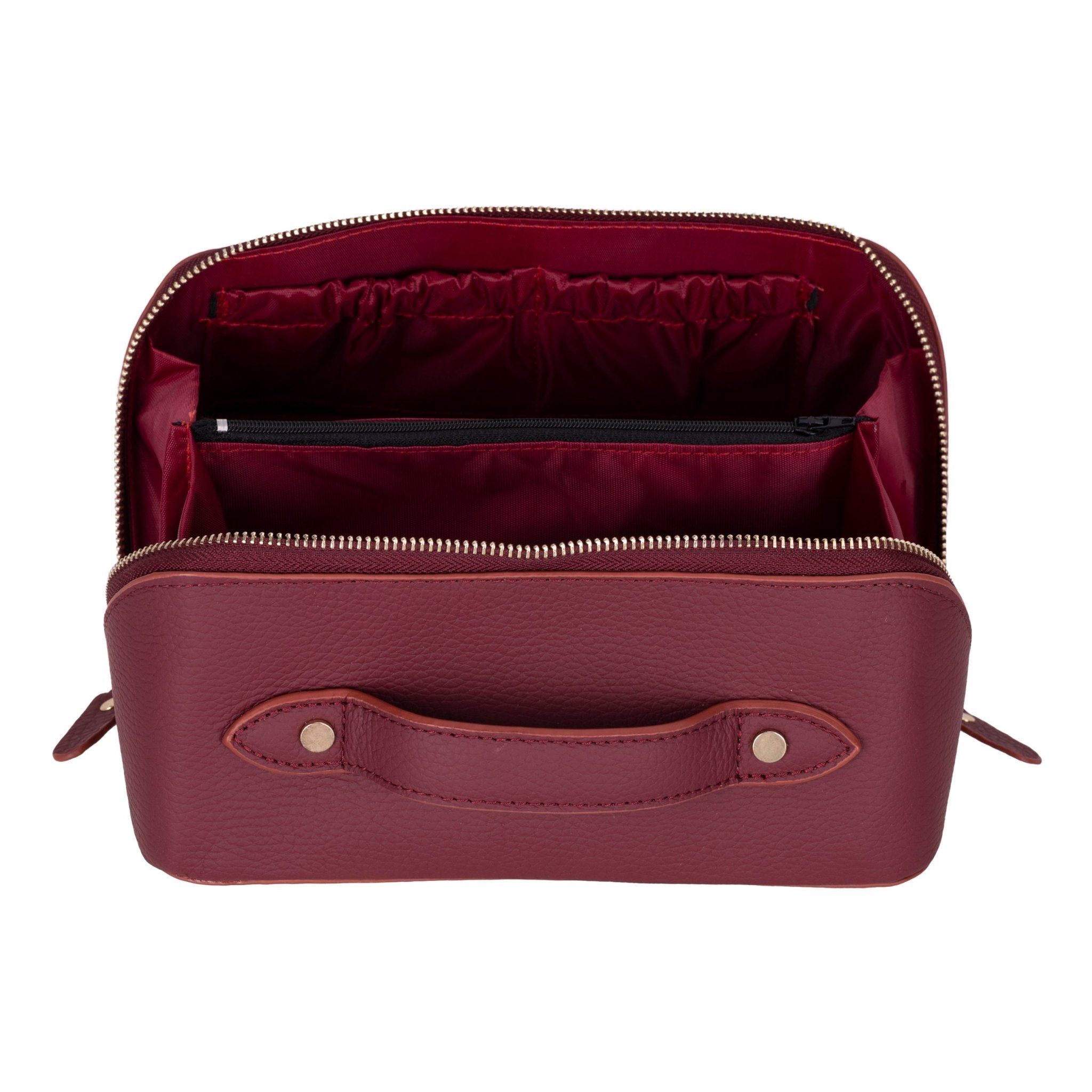 Haines Leather Cosmetic Bag – Stylish & Durable Makeup Bag for Travel - Bordeaux - TORONATA