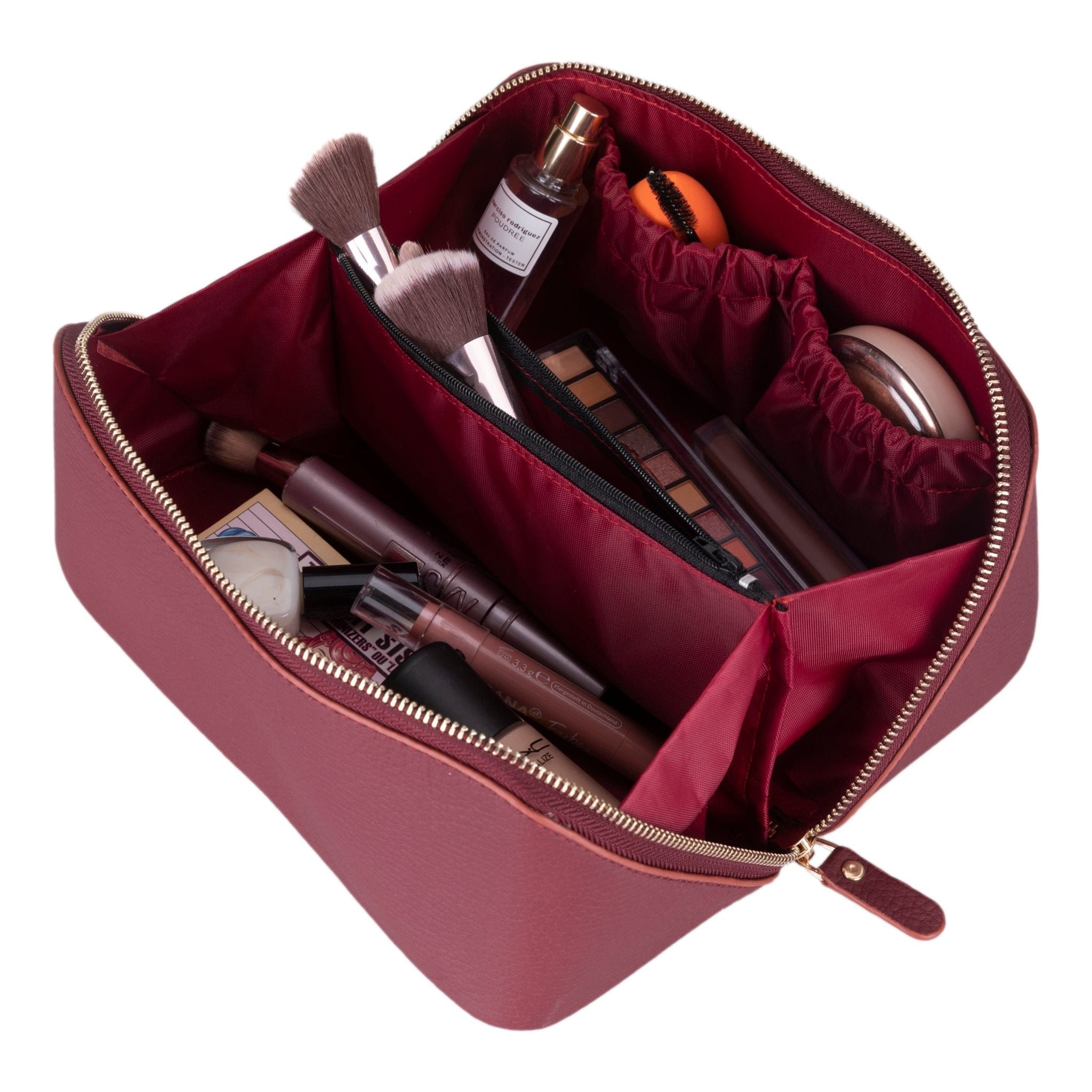 Haines Leather Cosmetic Bag – Stylish & Durable Makeup Bag for Travel - Bordeaux - TORONATA