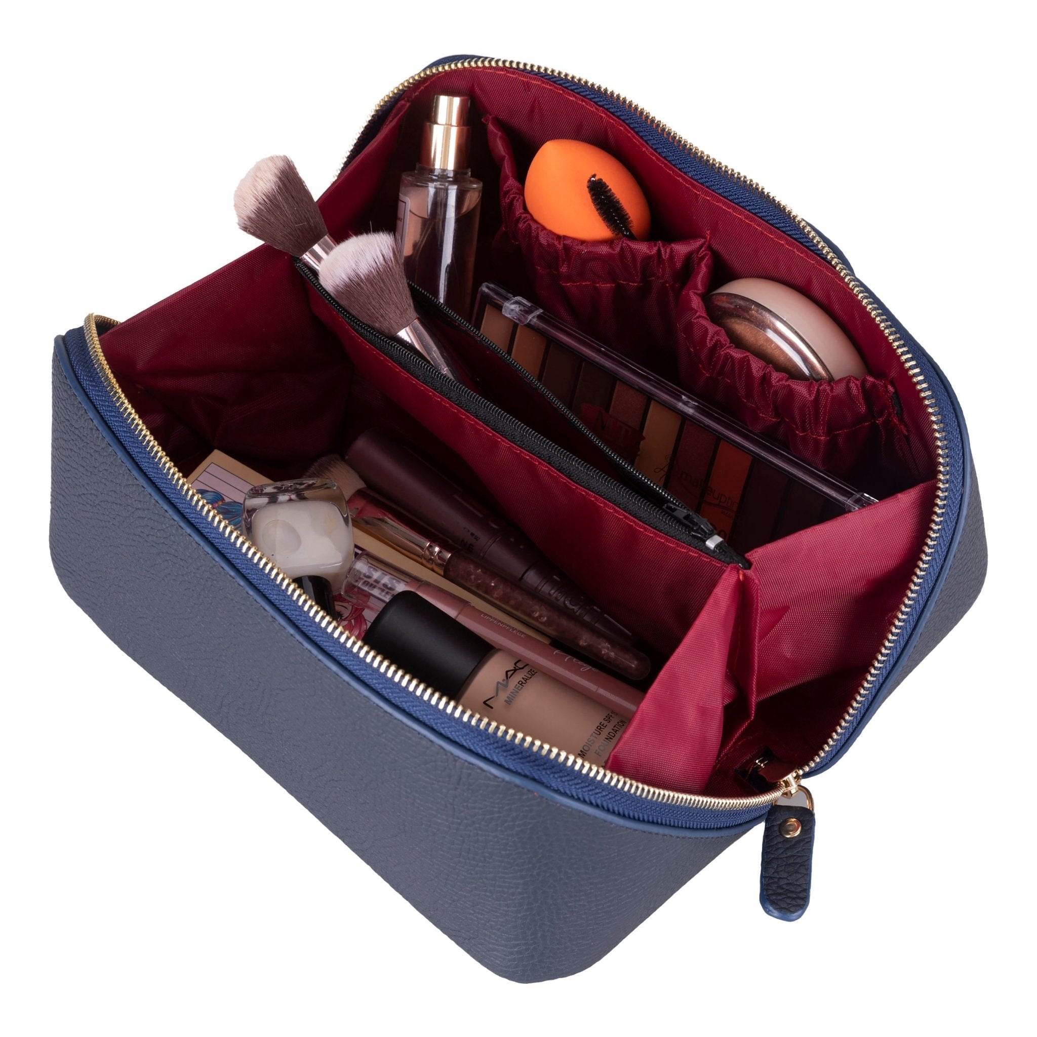 Haines Leather Cosmetic Bag – Stylish & Durable Makeup Bag for Travel - Navy - TORONATA