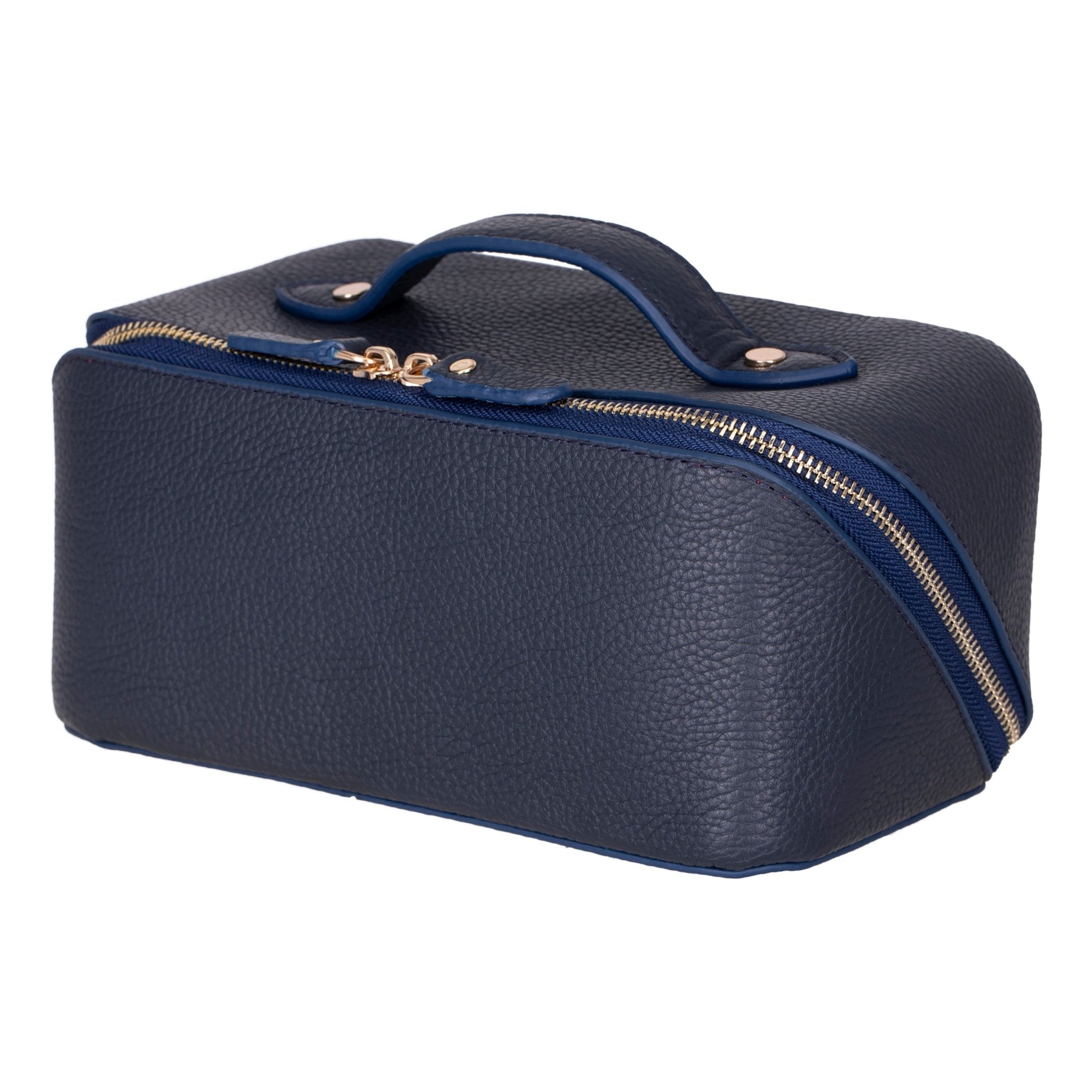 Haines Leather Cosmetic Bag – Stylish & Durable Makeup Bag for Travel - Navy - TORONATA