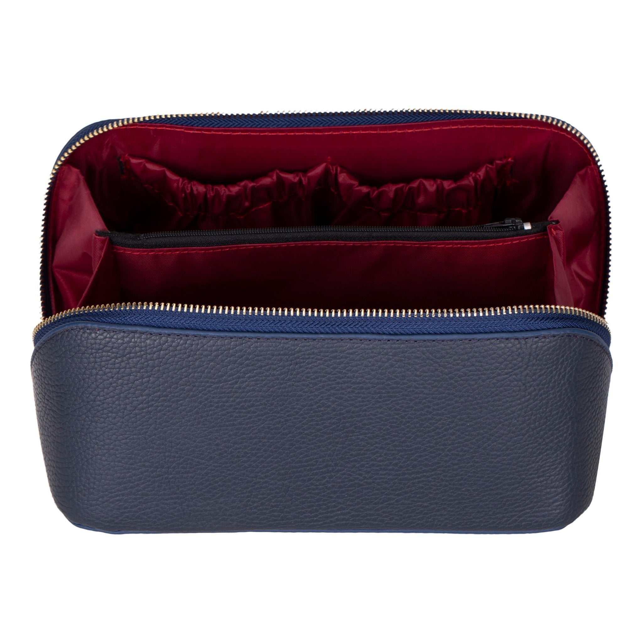 Haines Leather Cosmetic Bag – Stylish & Durable Makeup Bag for Travel - Navy - TORONATA