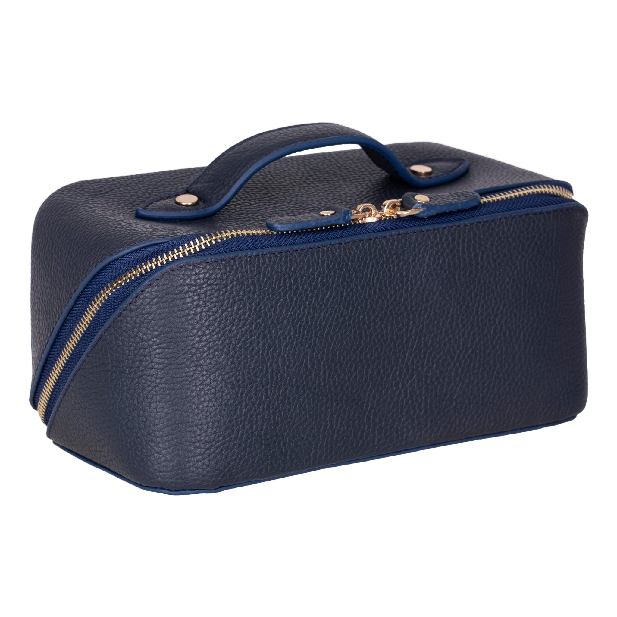 Haines Leather Cosmetic Bag – Stylish & Durable Makeup Bag for Travel - Navy - TORONATA