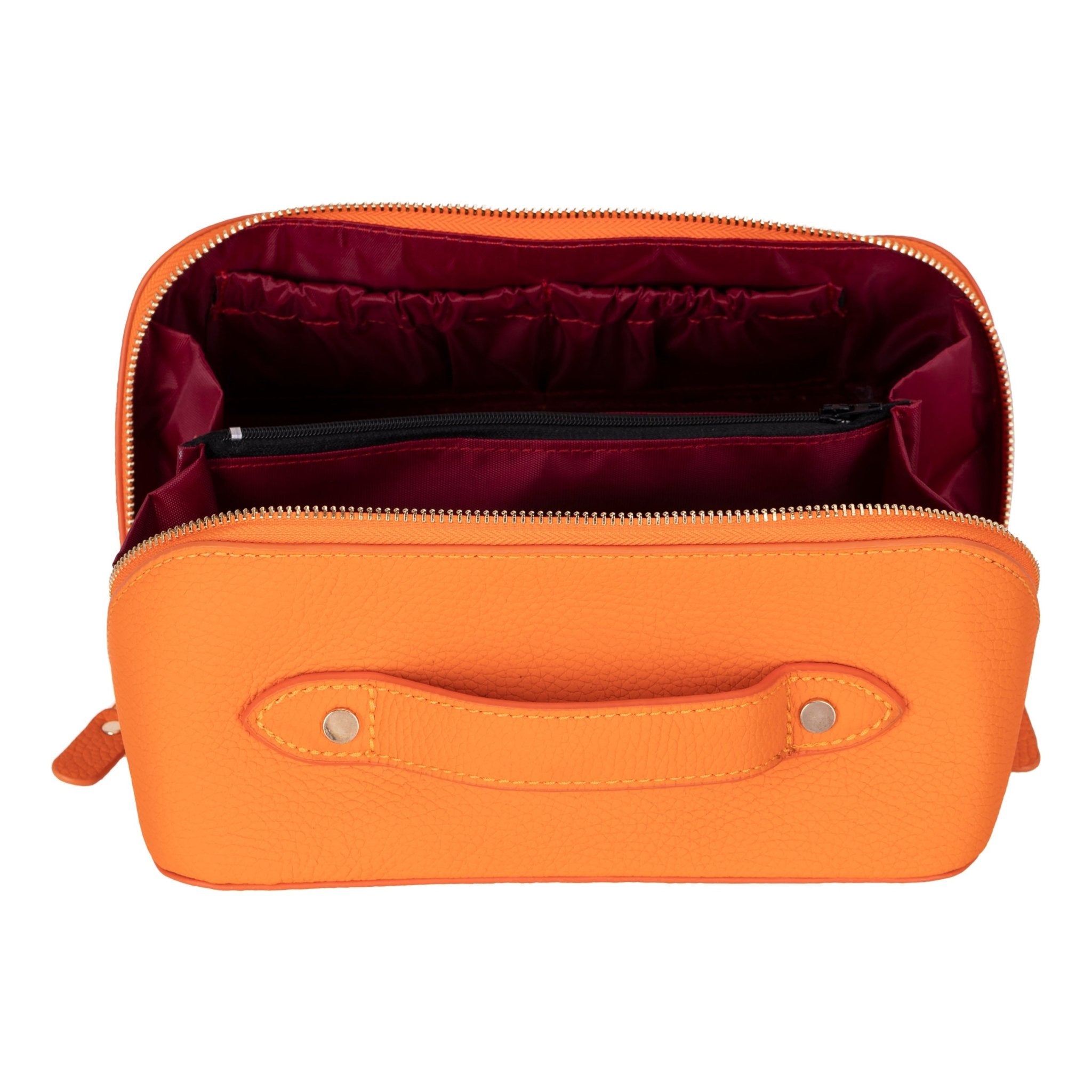 Haines Leather Cosmetic Bag – Stylish & Durable Makeup Bag for Travel - Orange - TORONATA