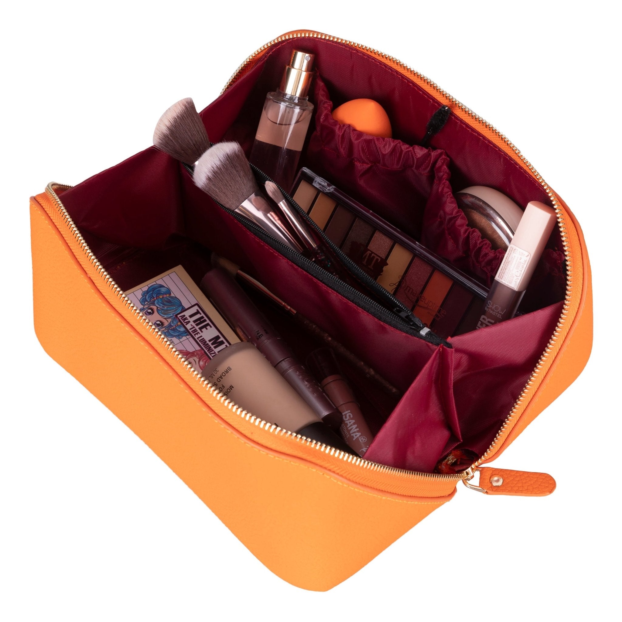 Haines Leather Cosmetic Bag – Stylish & Durable Makeup Bag for Travel - Orange - TORONATA