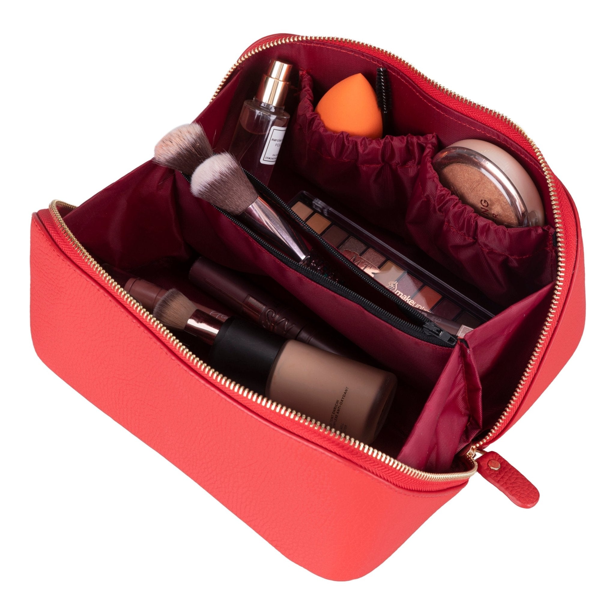 Haines Leather Cosmetic Bag – Stylish & Durable Makeup Bag for Travel - Red - TORONATA