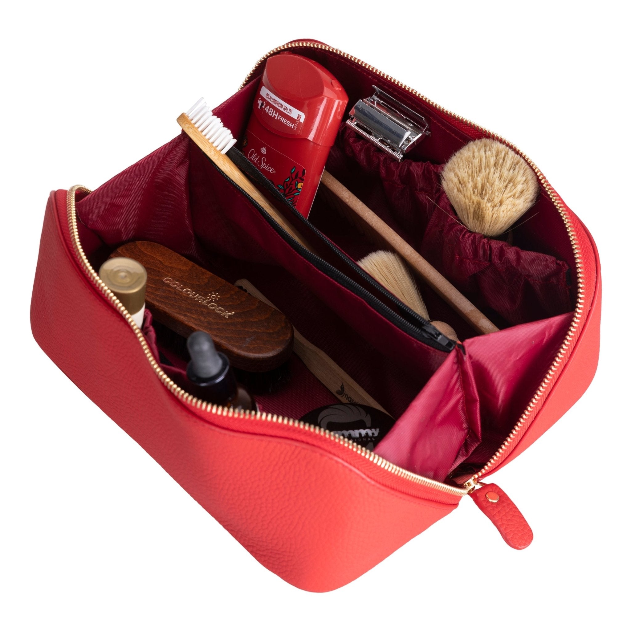 Haines Leather Cosmetic Bag – Stylish & Durable Makeup Bag for Travel - Red - TORONATA