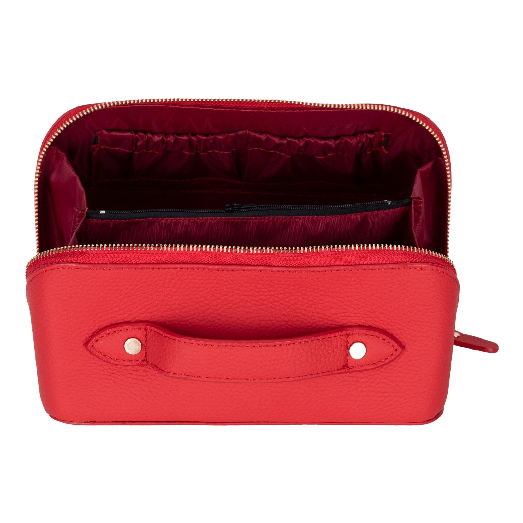 Haines Leather Cosmetic Bag – Stylish & Durable Makeup Bag for Travel - Red - TORONATA