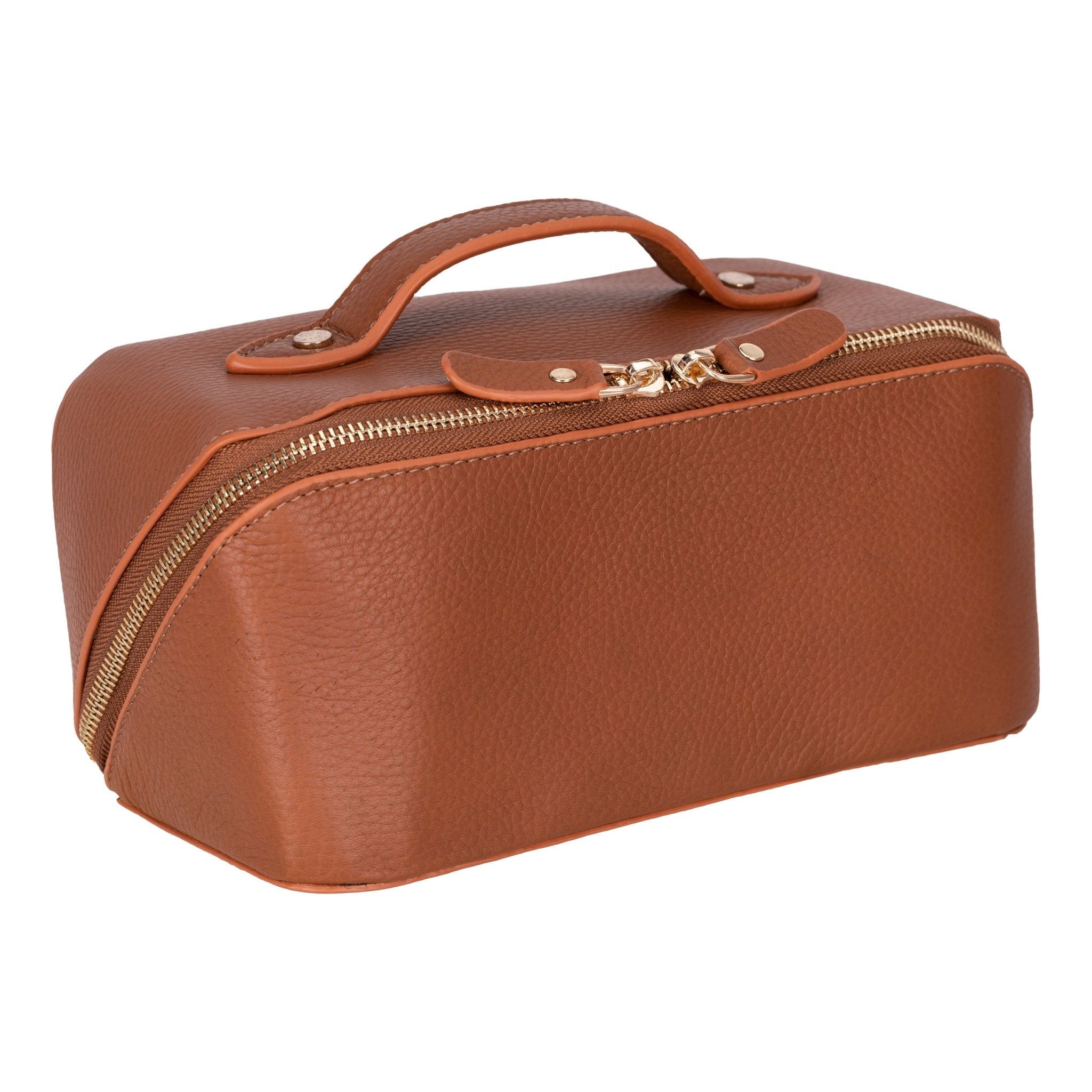 Haines Leather Cosmetic Bag – Stylish & Durable Makeup Bag for Travel - Sandy Tan - TORONATA