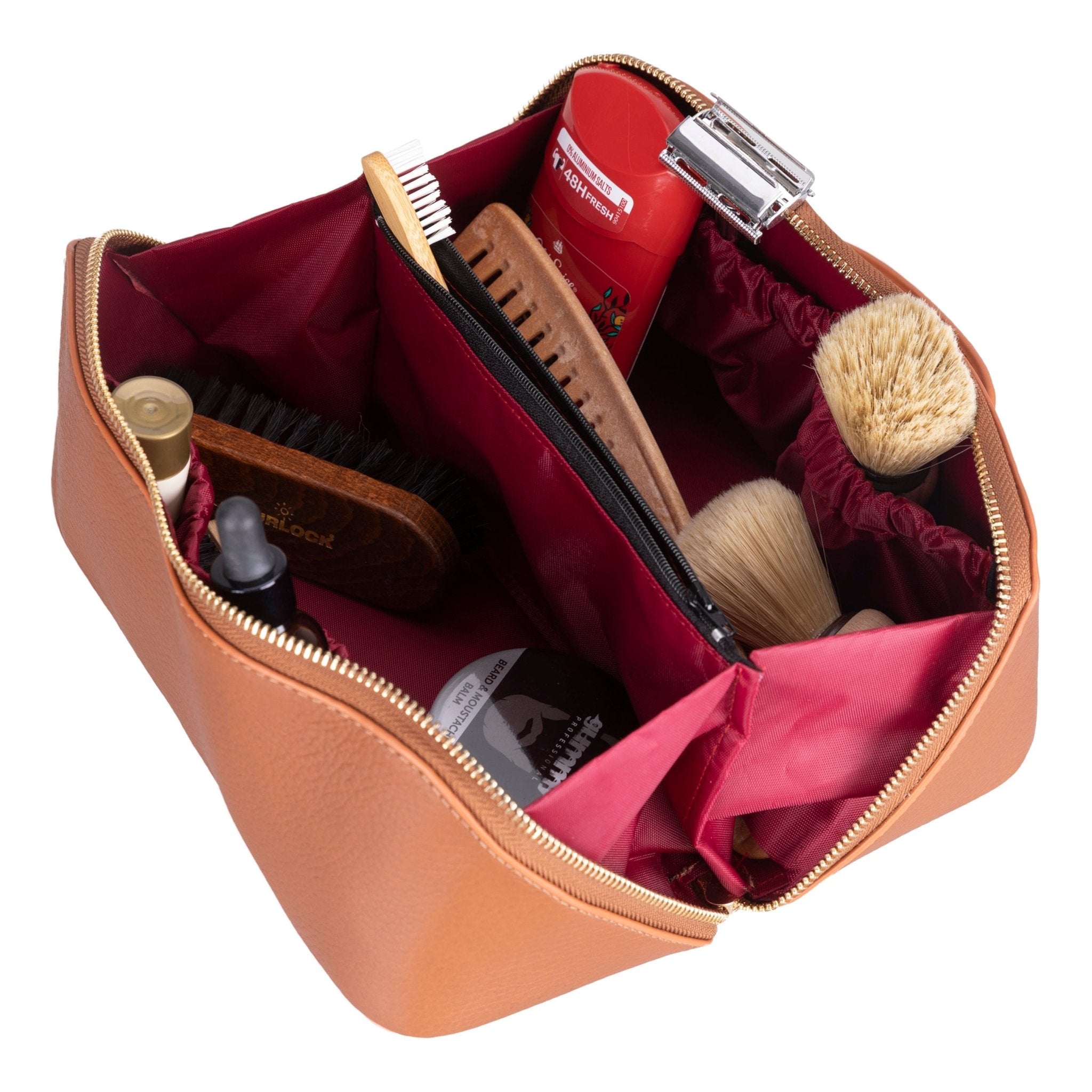 Haines Leather Cosmetic Bag – Stylish & Durable Makeup Bag for Travel - Sandy Tan - TORONATA