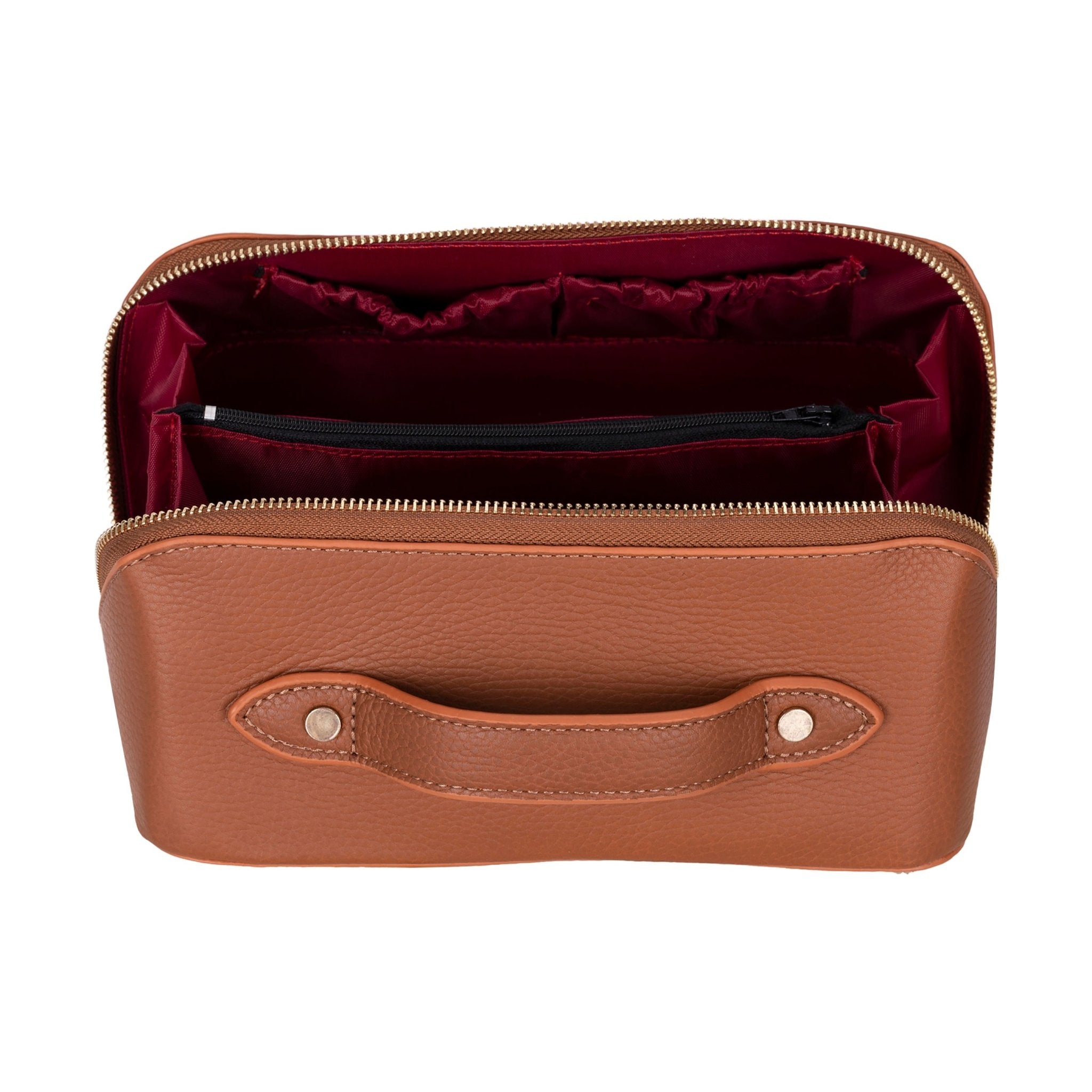 Haines Leather Cosmetic Bag – Stylish & Durable Makeup Bag for Travel - Sandy Tan - TORONATA