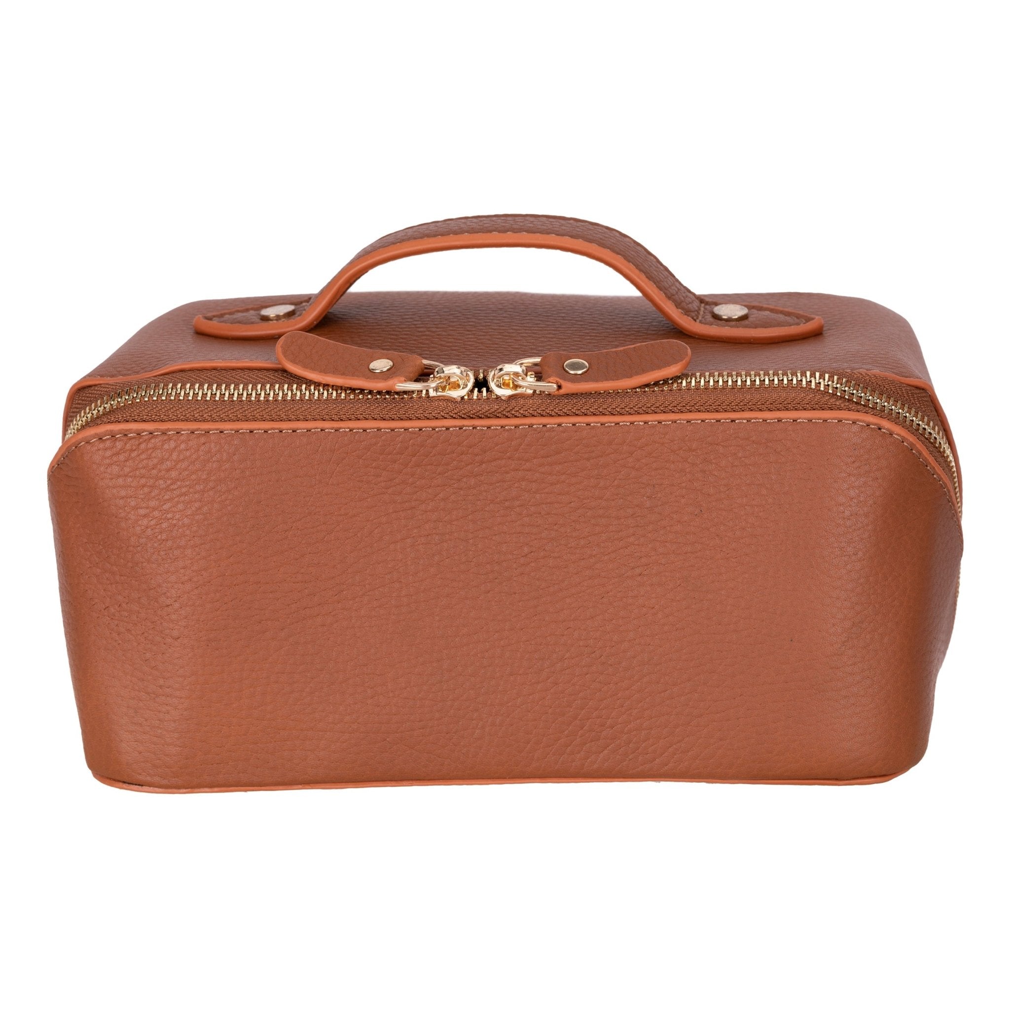 Haines Leather Cosmetic Bag – Stylish & Durable Makeup Bag for Travel - Sandy Tan - TORONATA