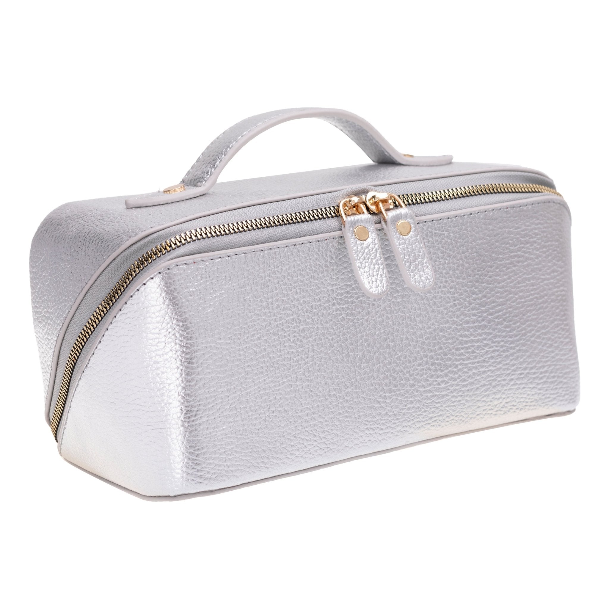 Haines Leather Cosmetic Bag – Stylish & Durable Makeup Bag for Travel - Silver - TORONATA