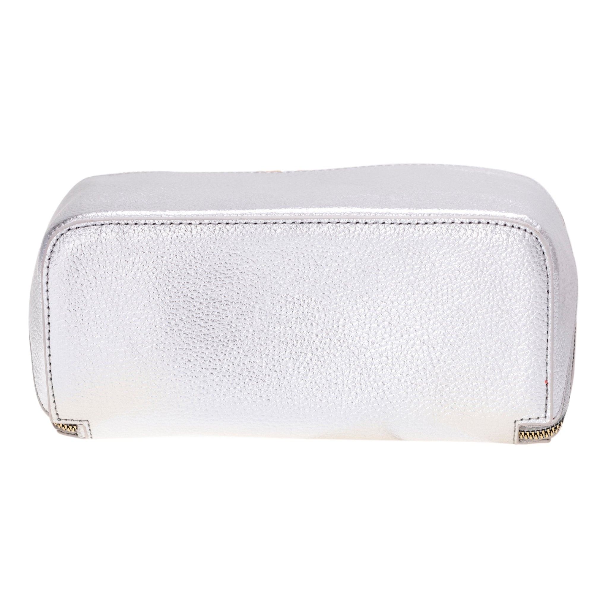 Haines Leather Cosmetic Bag – Stylish & Durable Makeup Bag for Travel - Silver - TORONATA