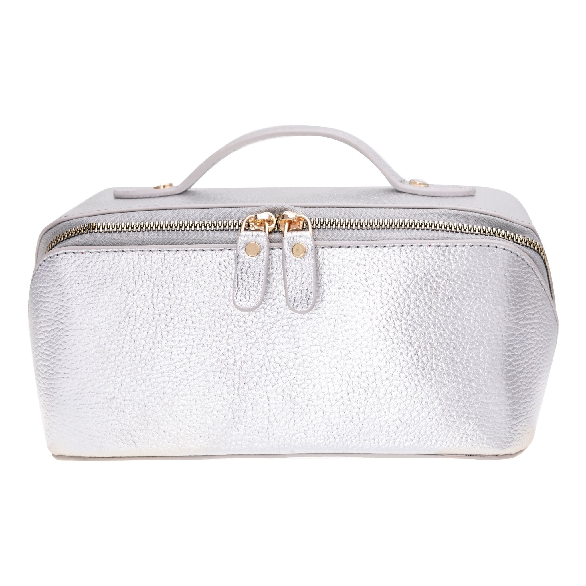 Haines Leather Cosmetic Bag – Stylish & Durable Makeup Bag for Travel - Silver - TORONATA