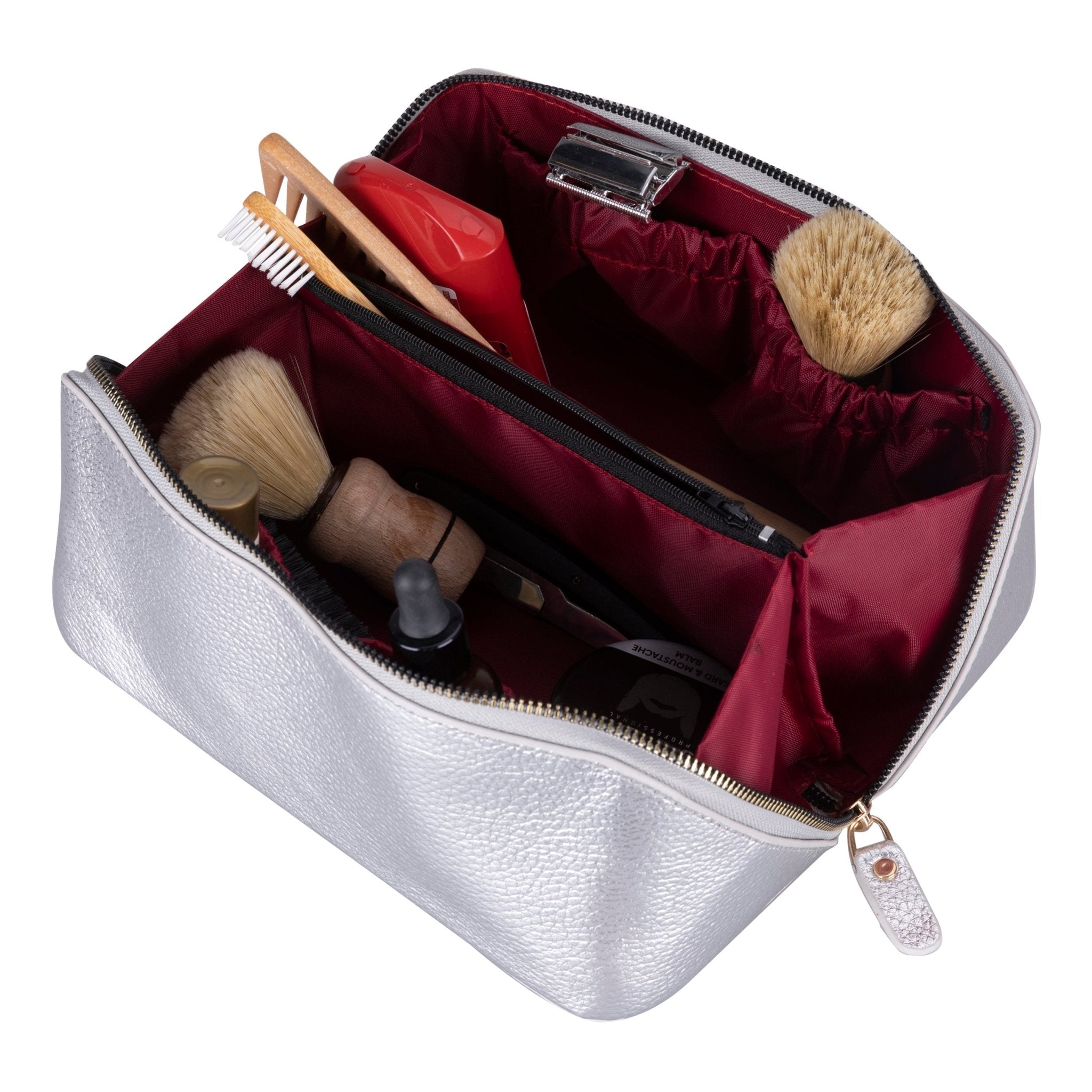 Haines Leather Cosmetic Bag – Stylish & Durable Makeup Bag for Travel - Silver - TORONATA