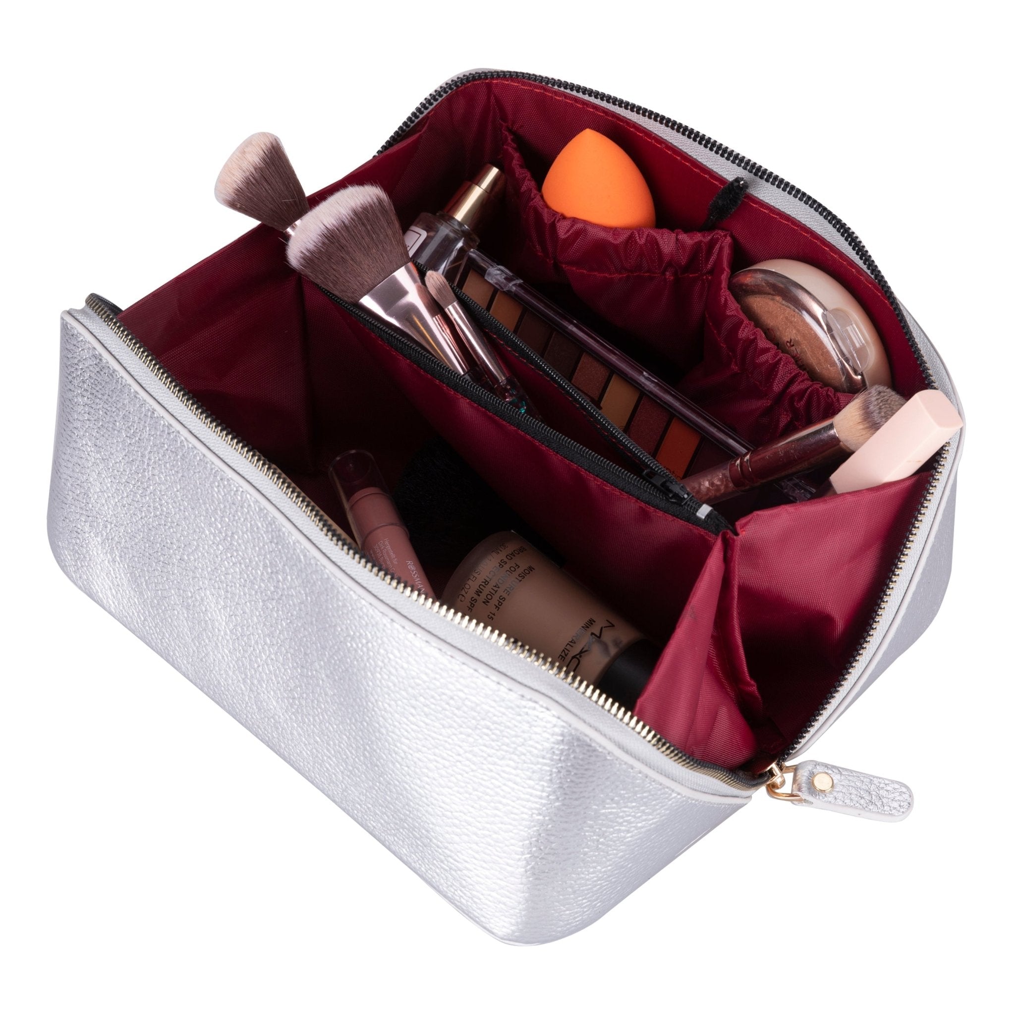 Haines Leather Cosmetic Bag – Stylish & Durable Makeup Bag for Travel - Silver - TORONATA