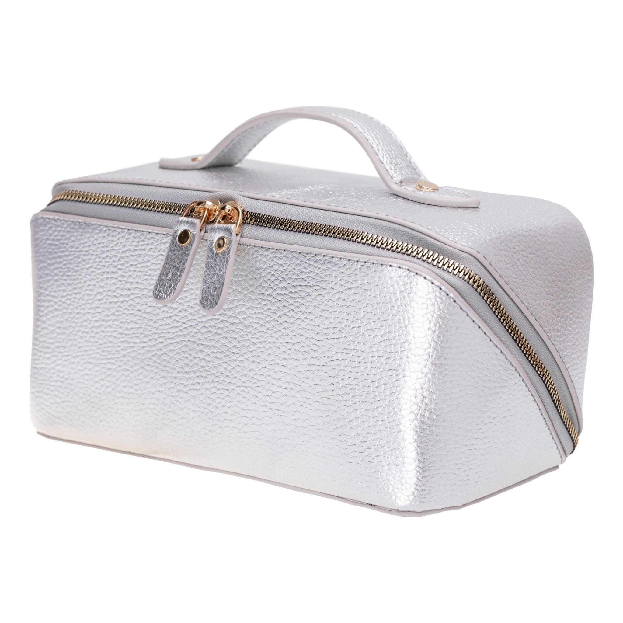 Haines Leather Cosmetic Bag – Stylish & Durable Makeup Bag for Travel - Silver - TORONATA