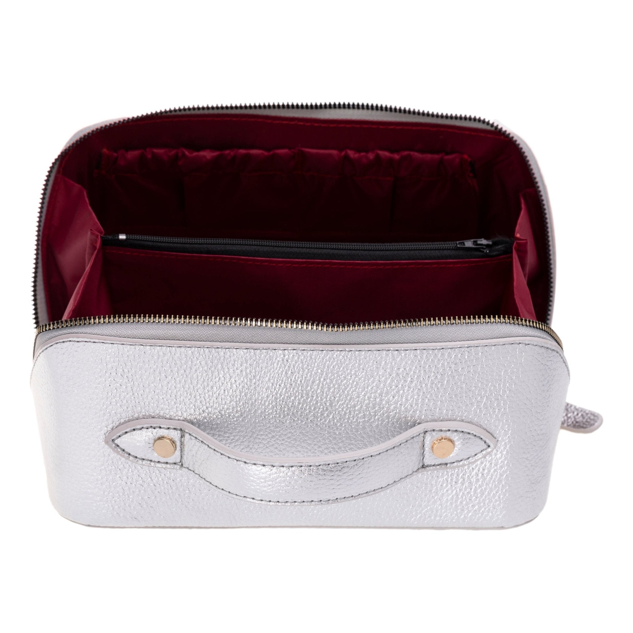 Haines Leather Cosmetic Bag – Stylish & Durable Makeup Bag for Travel - Silver - TORONATA