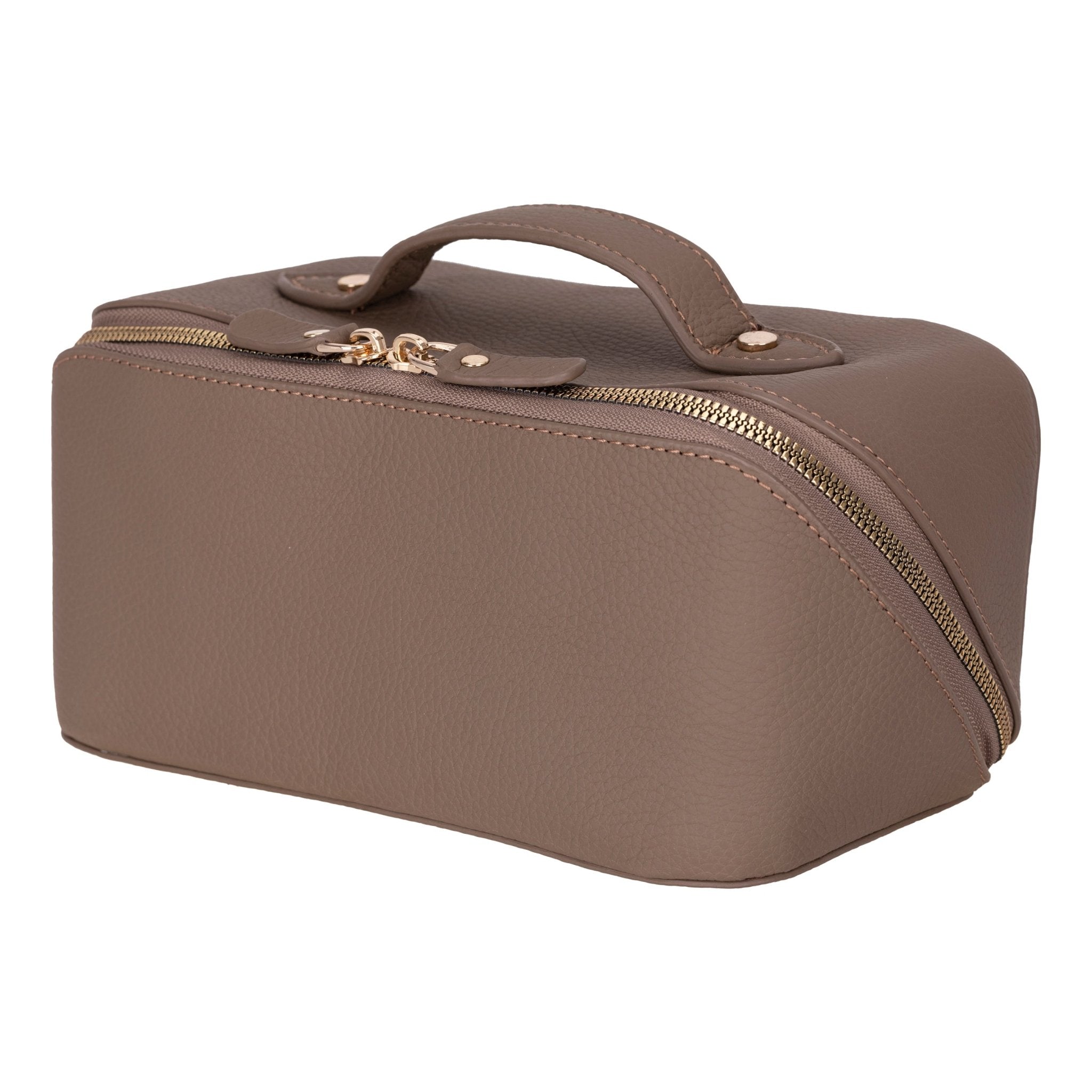 Haines Leather Cosmetic Bag – Stylish & Durable Makeup Bag for Travel - Taupe - TORONATA