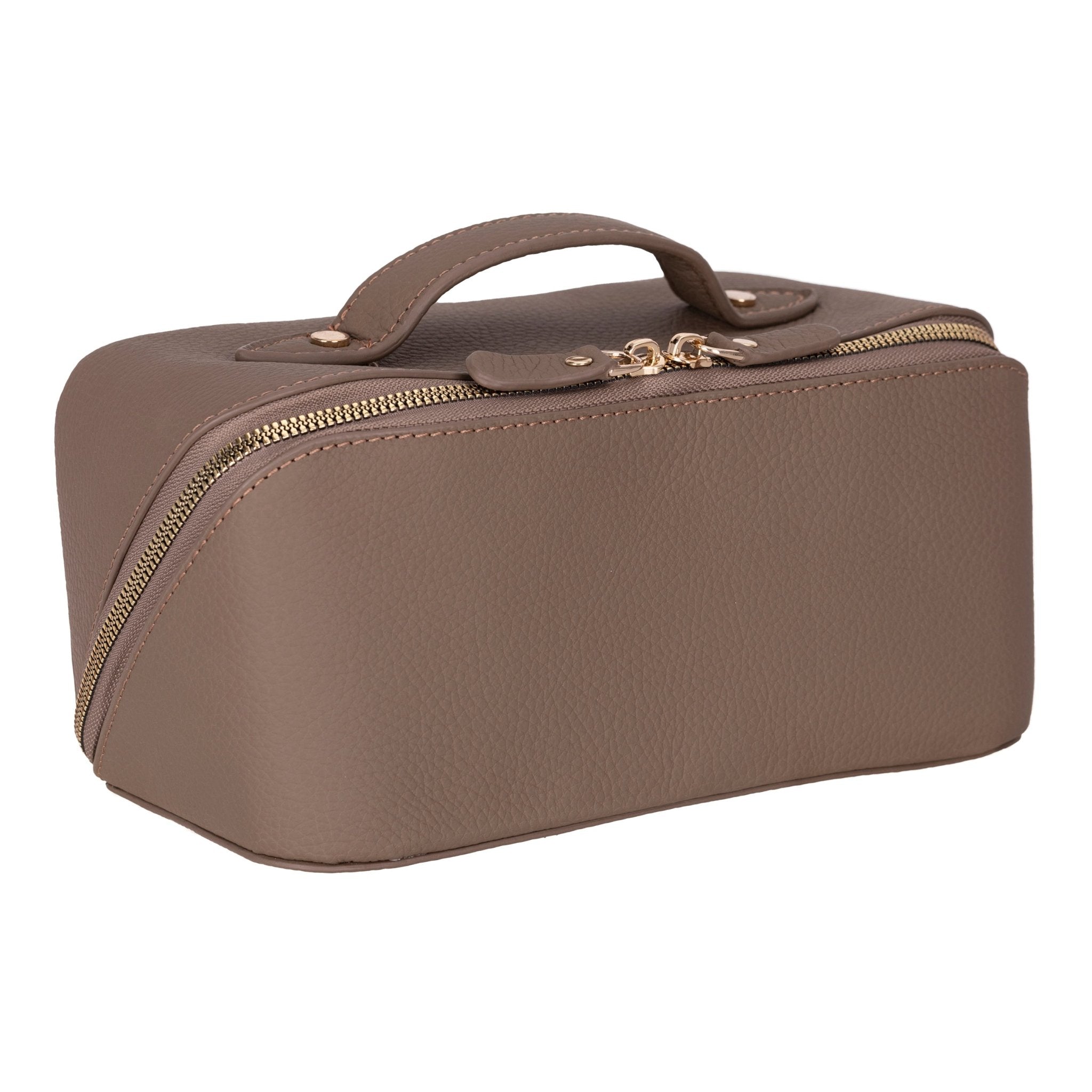 Haines Leather Cosmetic Bag – Stylish & Durable Makeup Bag for Travel - Taupe - TORONATA