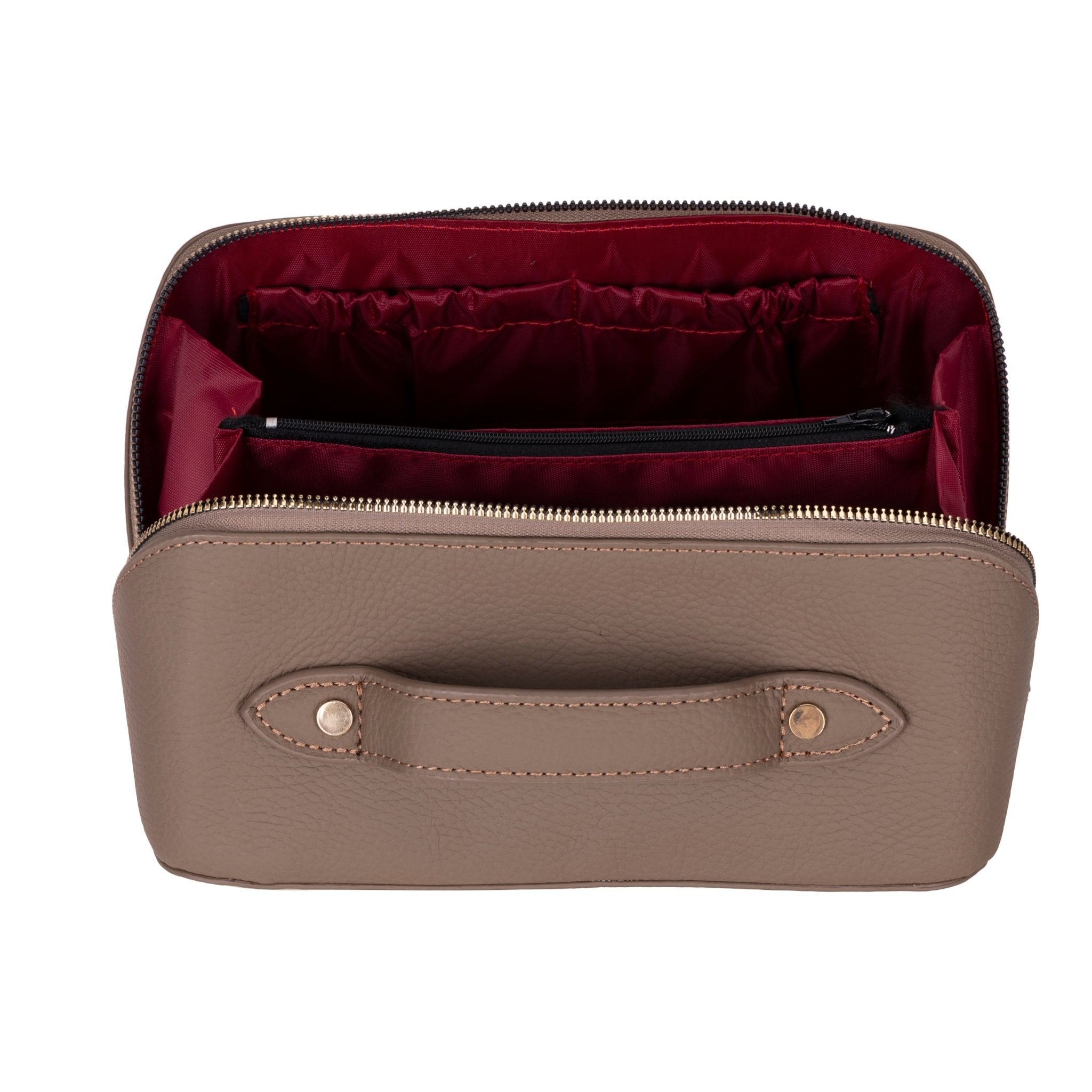 Haines Leather Cosmetic Bag – Stylish & Durable Makeup Bag for Travel - Taupe - TORONATA