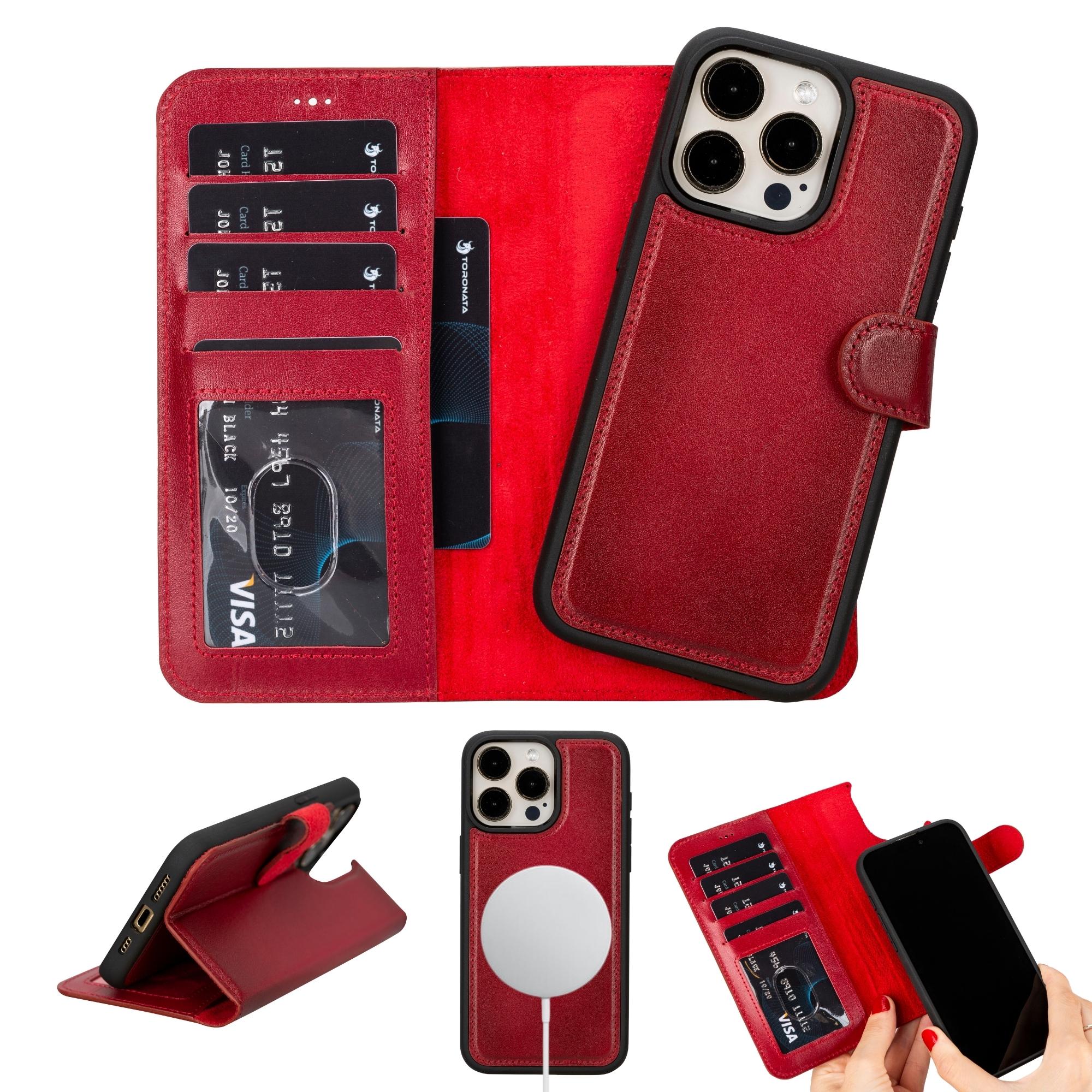 Torro iPhone 15 Leather Bumper Case (with Magsafe Charging) - Black With Red Detail