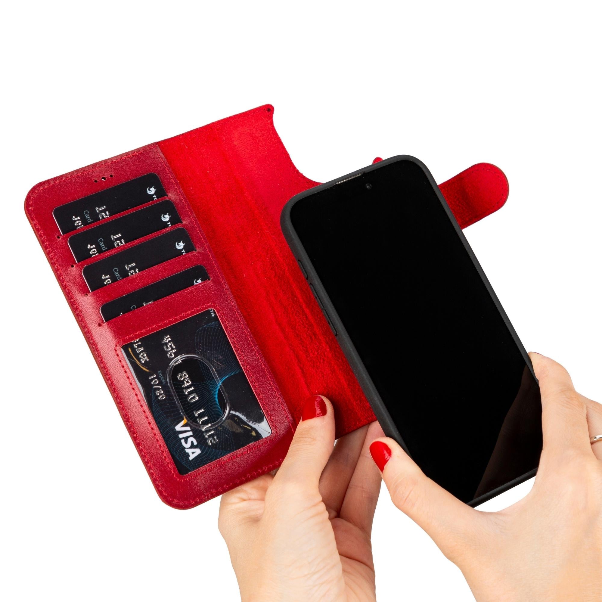Torro iPhone 15 Leather Bumper Case (with Magsafe Charging) - Black with Red Detail