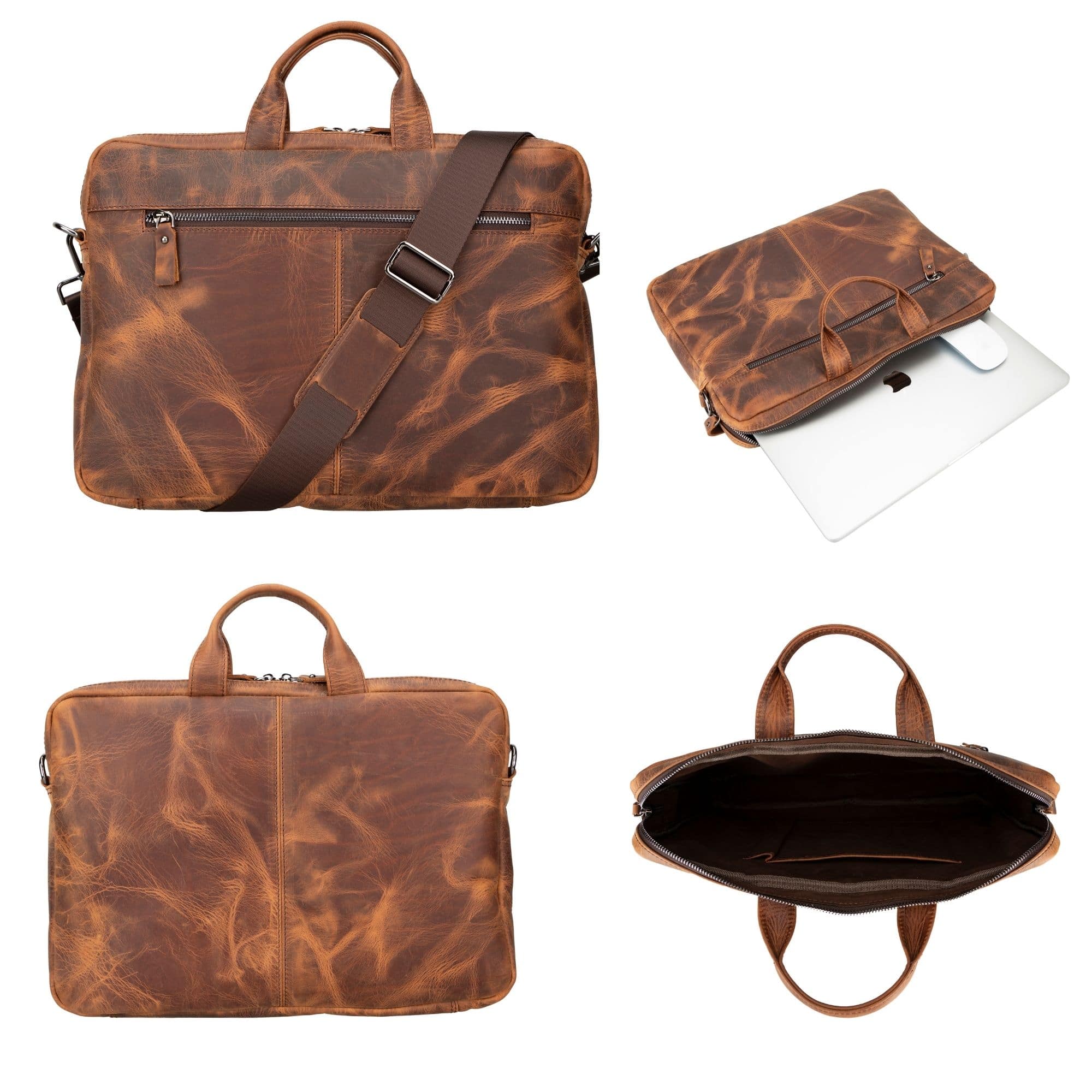 afton macbook leather sleeve and bag - 14 ınches - antic brown - toronata