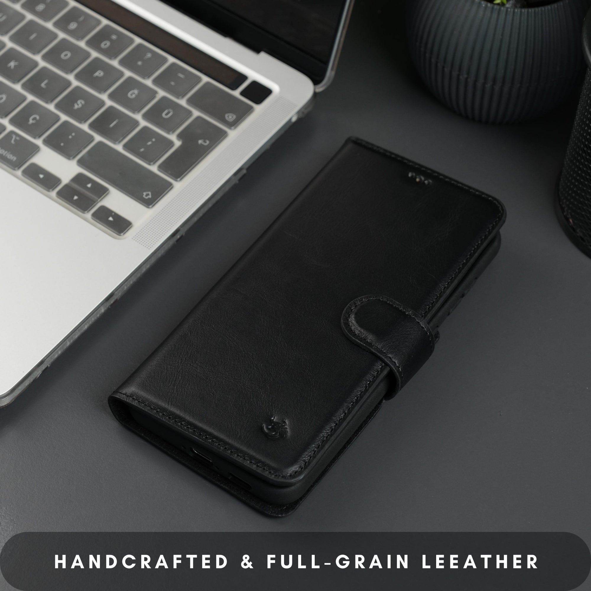 Buffalo Leather Samsung Galaxy S24 Plus Wallet with Detachable Case-Black---TORONATA