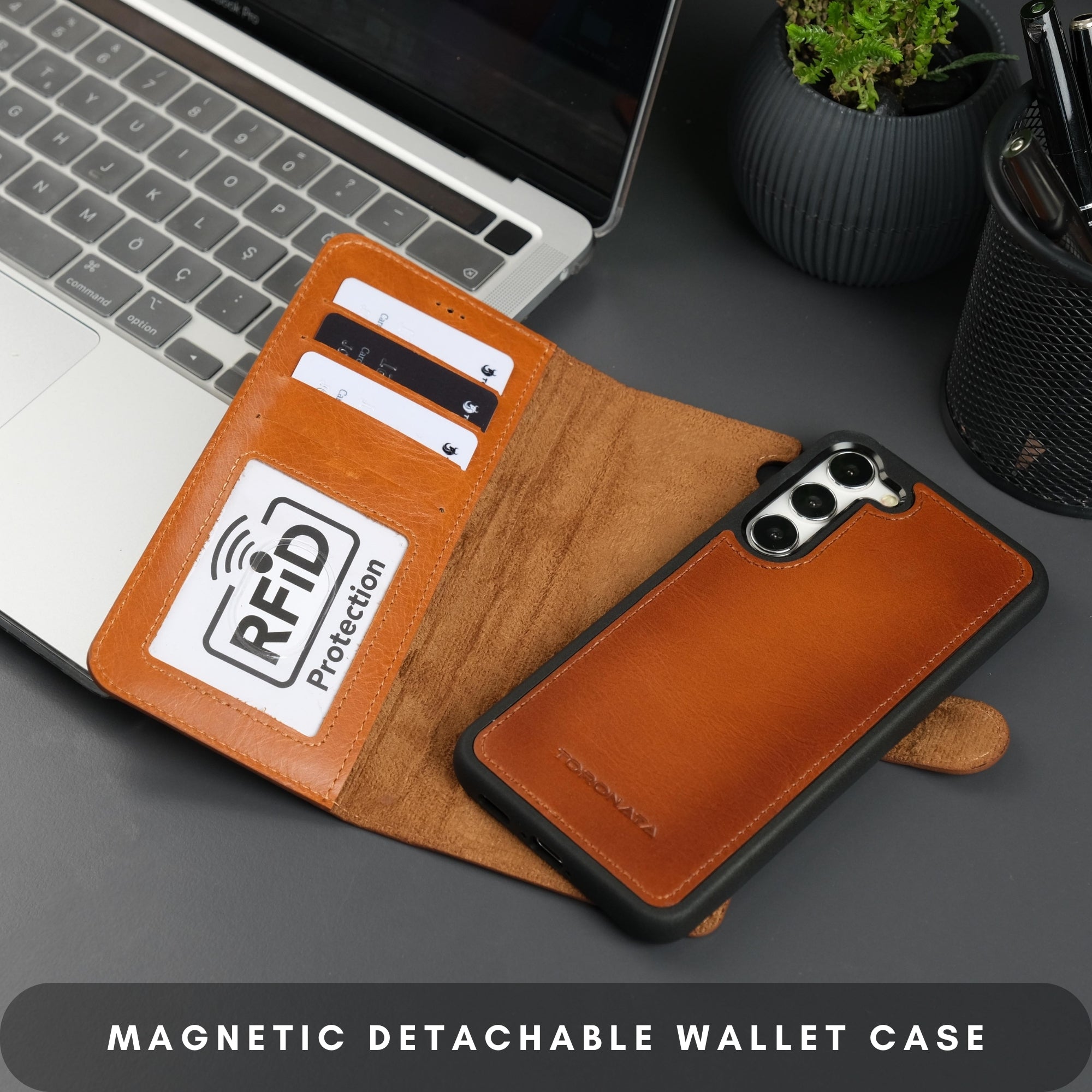 Buffalo Leather Samsung Galaxy S24 Plus Wallet with Detachable Case-Tan---TORONATA