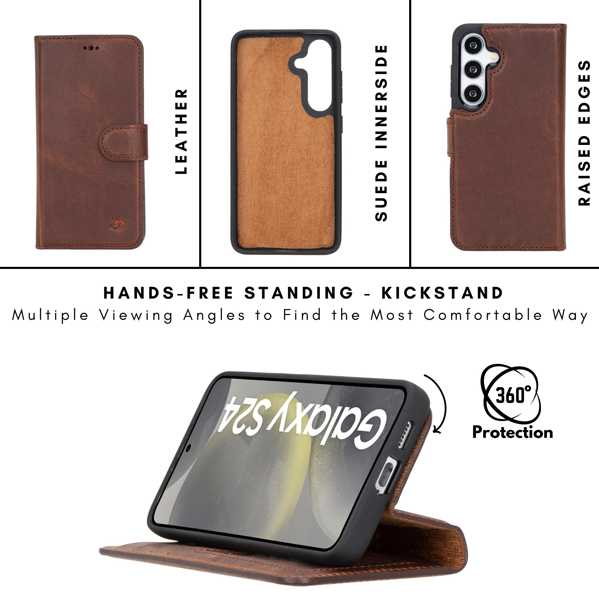 Buffalo Leather Samsung Galaxy S24 Wallet with Detachable Case-Dark Brown---TORONATA