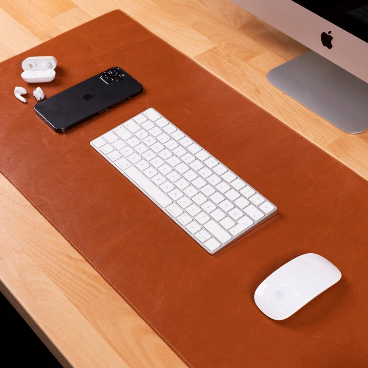 Genuine Leather Desk Mat - Oxa Leather, Gray / Large (36x19 Inches)
